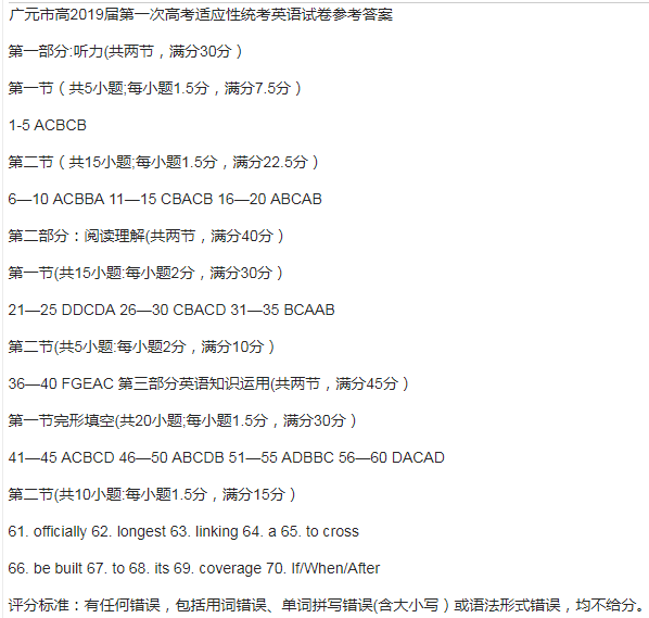 四川省广元市2019届上高三第一次高考适应性统考英语试题及答案