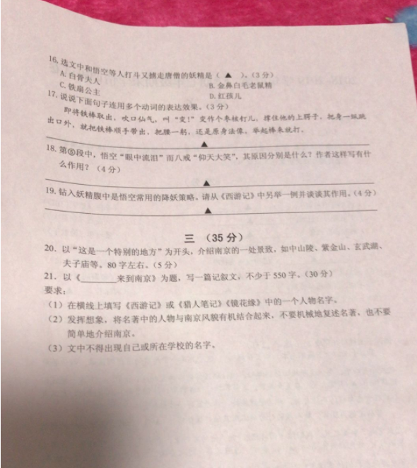 省市玄武区2018-2019年上学期初一期末考试语文试卷分享