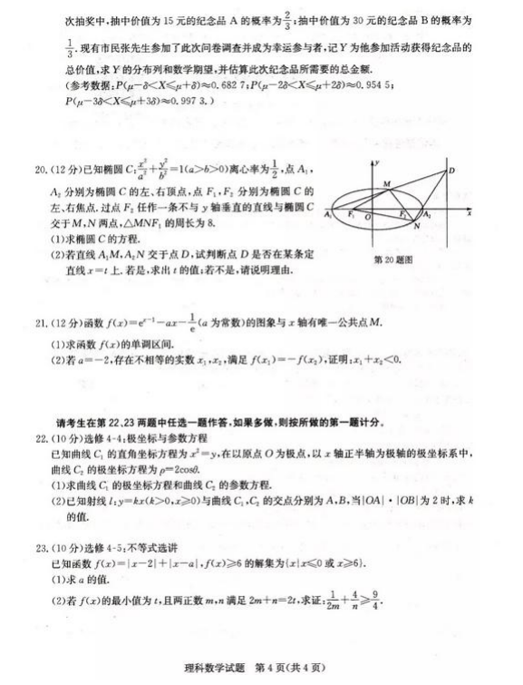 2019届高三1月教学质量测评理科数学试题