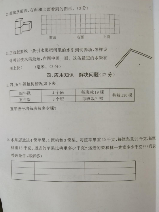 区2019年1月小学四年级数学期末调研卷，看看孩子能拿多少分？