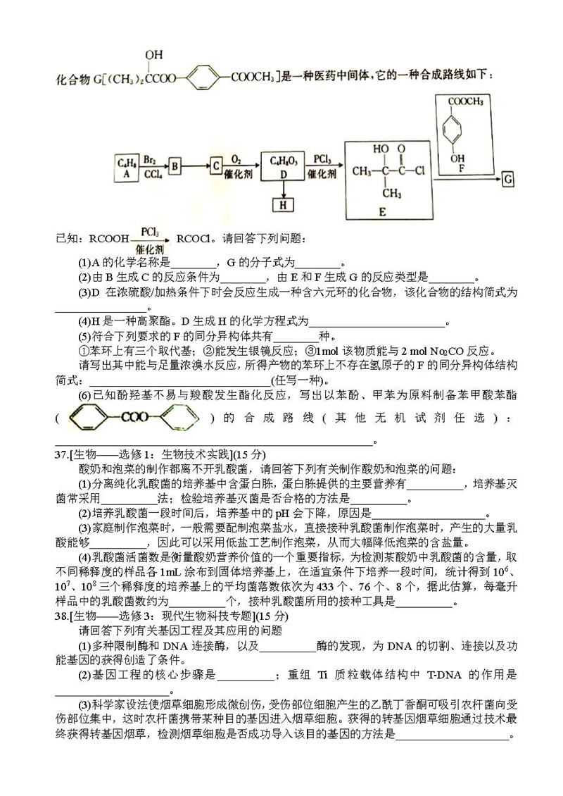 河北衡水2019届高三联合体第三次测评理科综合卷试题及答案