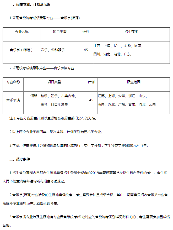 苏州大学音乐类针对2019届艺术生招生简章公布，招生人数为90人！