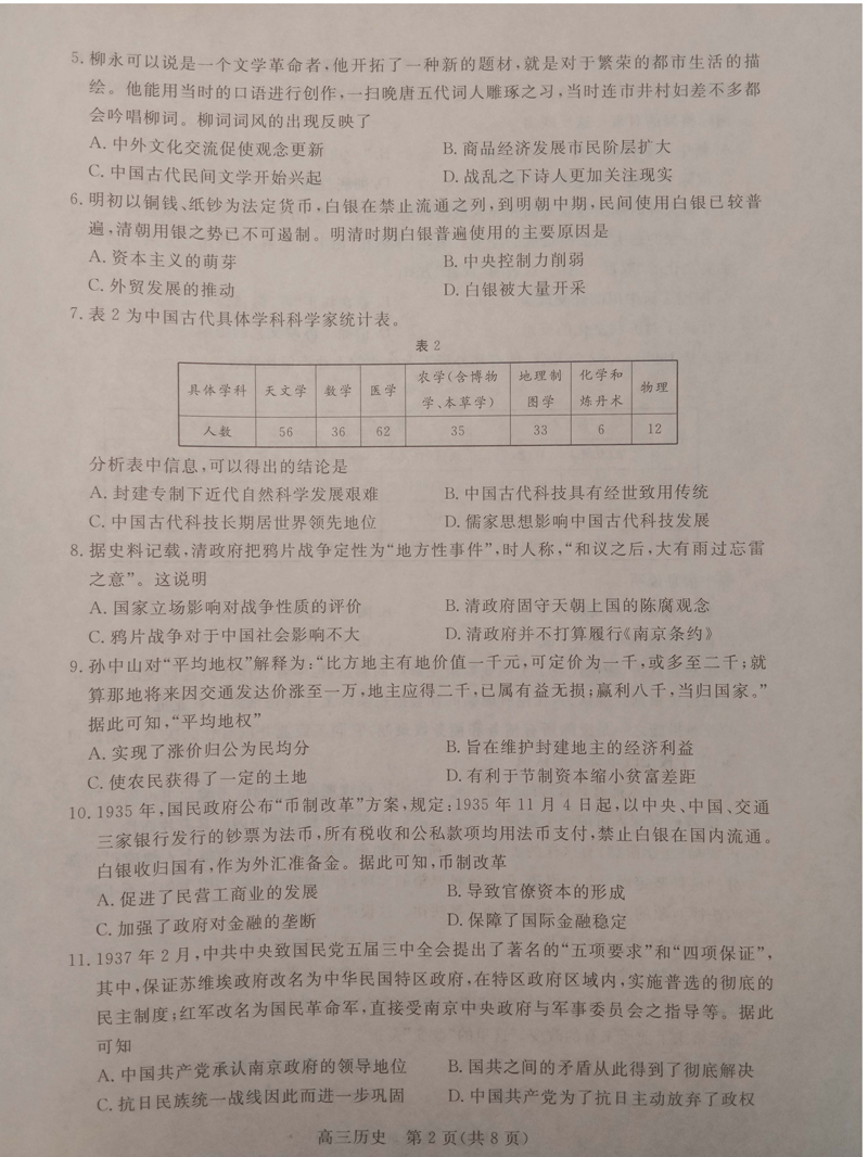 河北省张家口市2019届第一学期期末质检考试高三历史试卷及答案解析