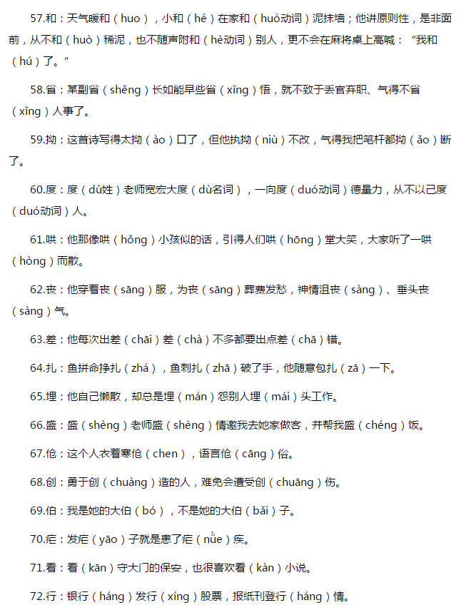 小学1-6年级考试较常见的100个多音字及用法，备战2019年小升初