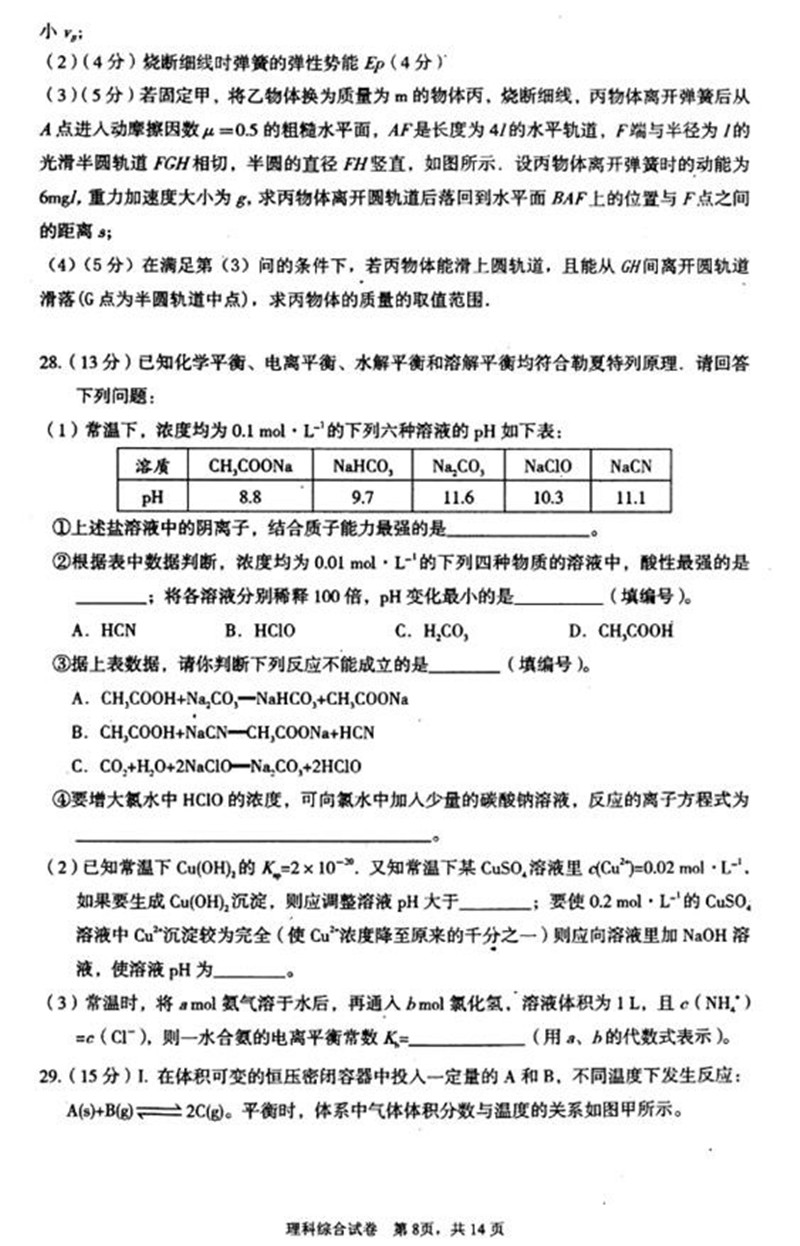 湖北省荆州市2019届期末质检考试高三理科综合测试试题分享