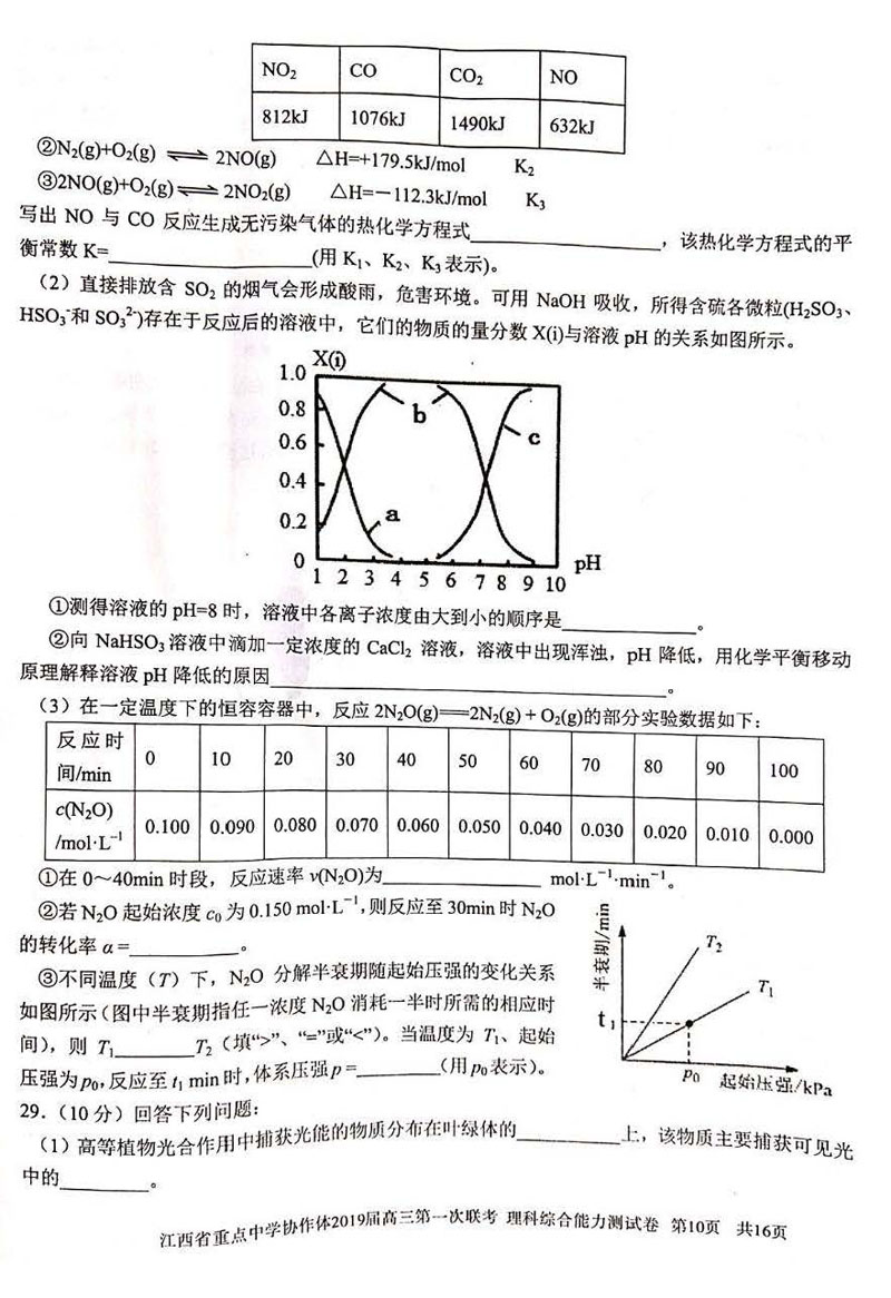 江西省2019年重点中学协作体高三第一次联考理科综合试卷试题分享