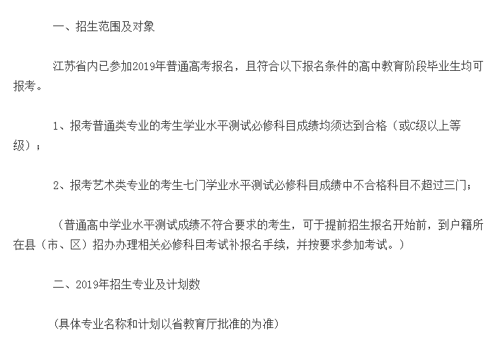 南京工业职业技术学院宣布2019年提前招生，共有30个专业参与招生