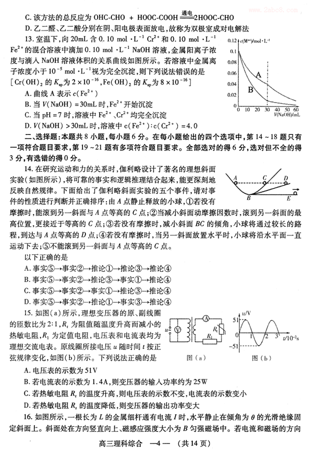 福州2月质检 福建省福州市2019年高三质量检测理综试卷及答案分析