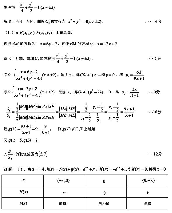 2019年3月东北三省三校高三一模联考理科数学试卷及答案