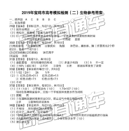 2019宝鸡二模理综试题就参考答案以及大学介绍，关注！