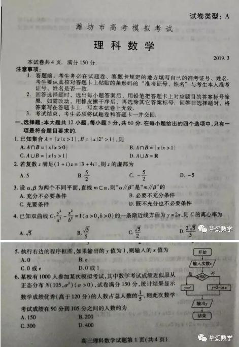 潍坊一模-2019年潍坊高三模拟考试理科数学试题，考生收藏！