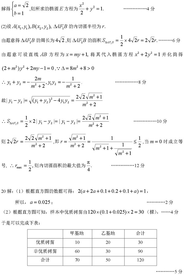 福建省南平市2019学年第一次质检考试高三理科数学试卷及答案