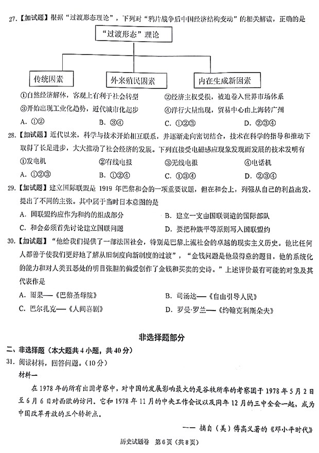 省绍兴市2019年高三选考适应性考试历史试卷及答案