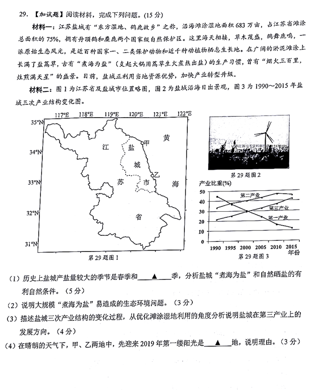 选考，省绍兴市2019届高三适应性选考考试地理试卷和答案