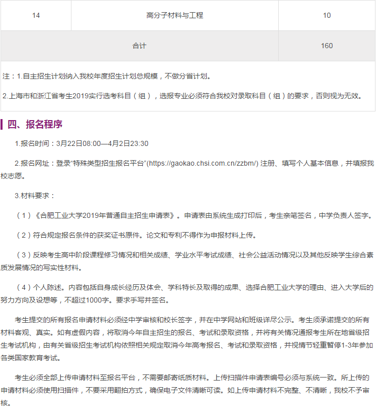 合肥工业大学自主招生什么时候报名？2019年总共招多少人？