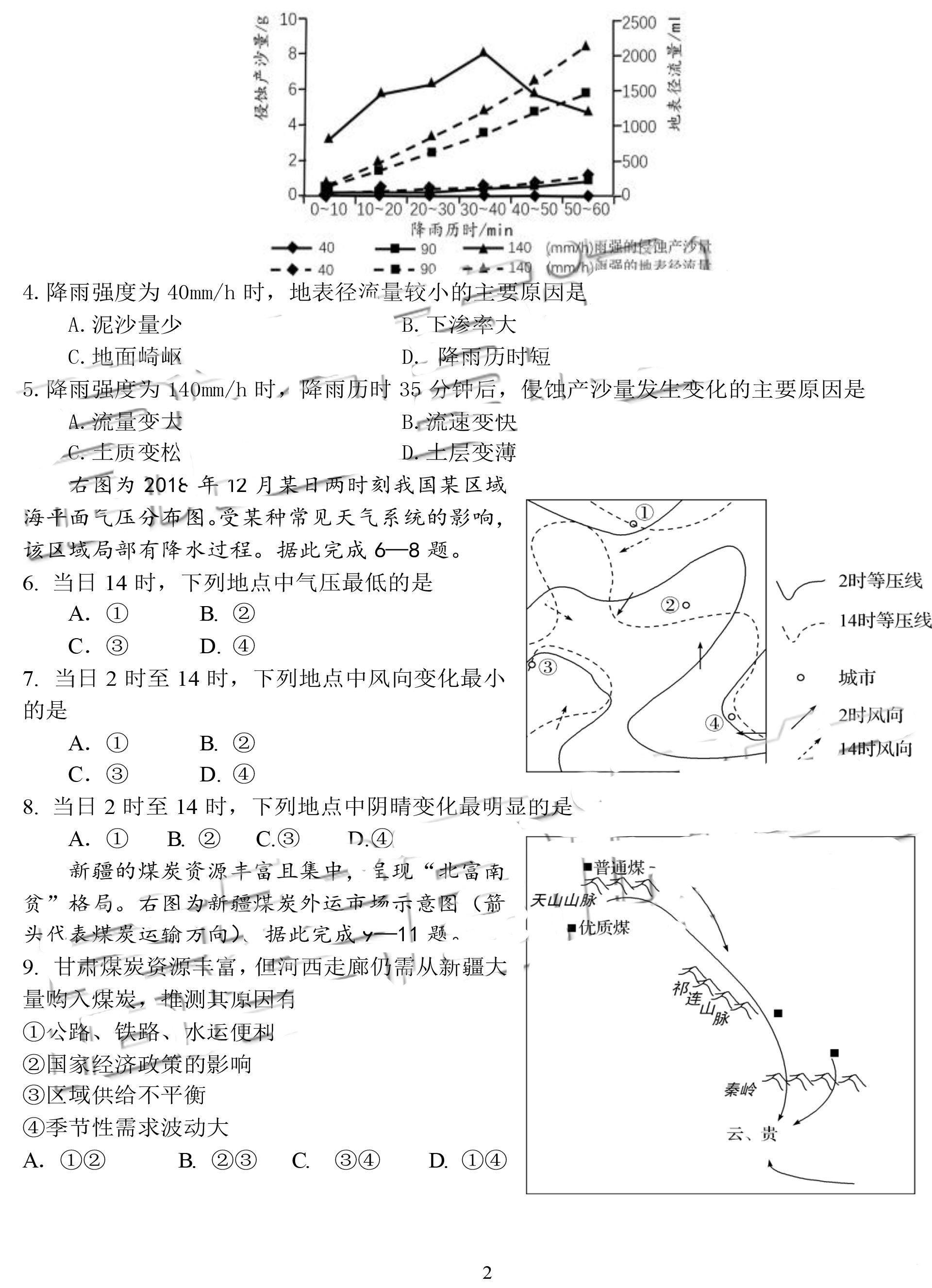 四川省成都七中2019年高三年级二诊模拟考试试题(文综 图片版)