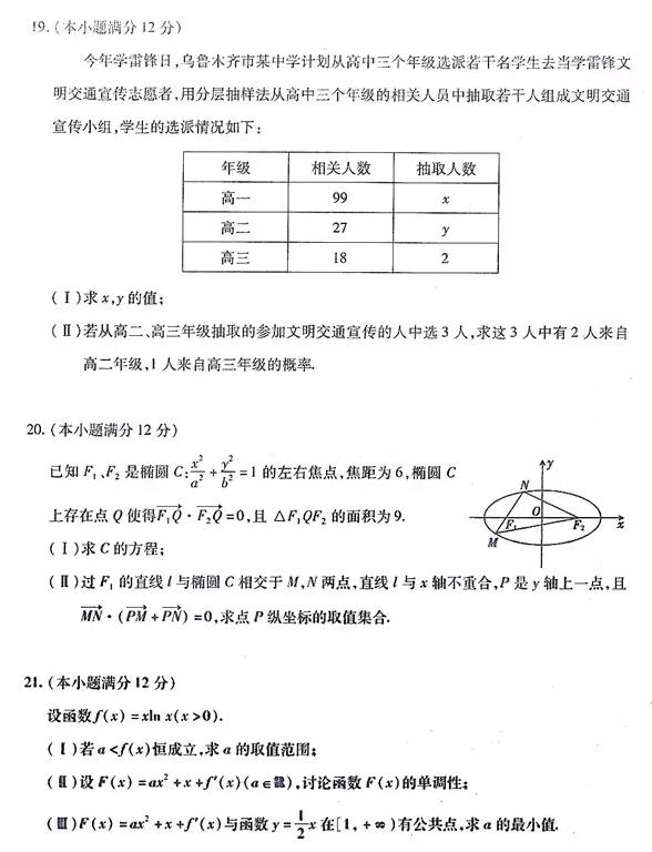 新疆二模 新疆维吾尔自治区2019年4月高三二模考试文科数学试卷及答案