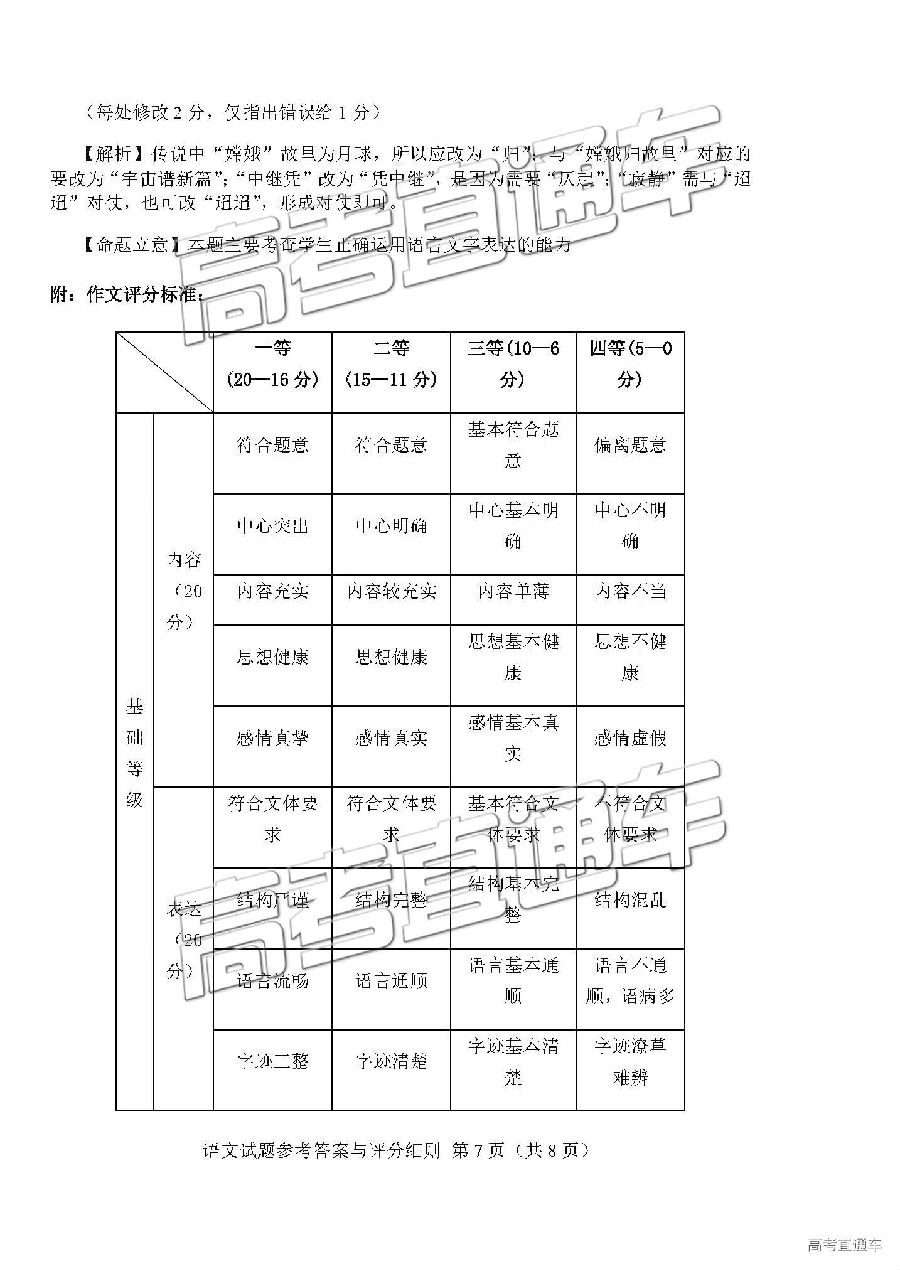 长春三模 长春市2019年高三第三次质量检测语文试卷及答案