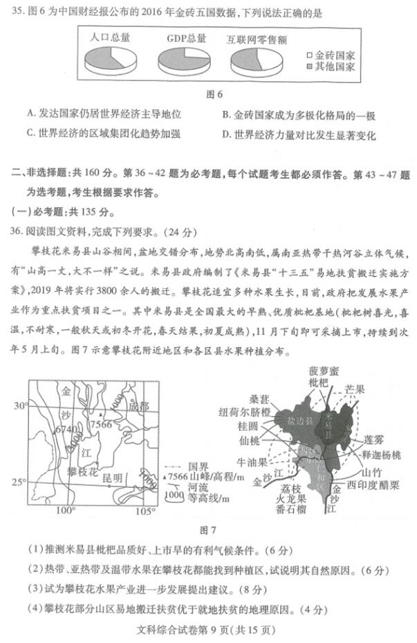 武汉四调 湖北省武汉市2019年高三4月调研测试文综试卷及答案 