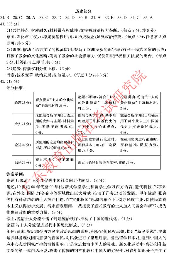 广东二模，2019年统一考试广东省高三历史模拟试卷二答案