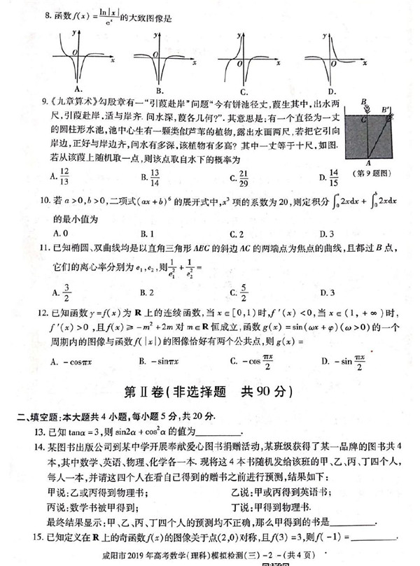 咸阳三模，陕西省咸阳市2019年高三模拟检测理科数学试卷分享