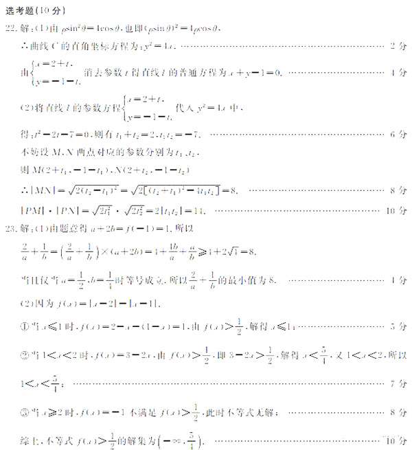 2019年四川省教考联盟毕业班第三次诊断考试文科数学试题以及参考答案分享！