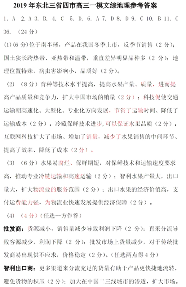 较新公布!2019东北三省四市高考模拟试卷一文科综合试题和答案分享!