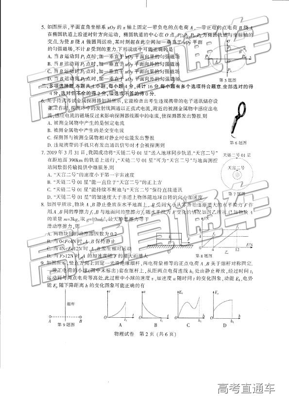 七市三模试题，省市2019届高三第三次考试物理试卷原版