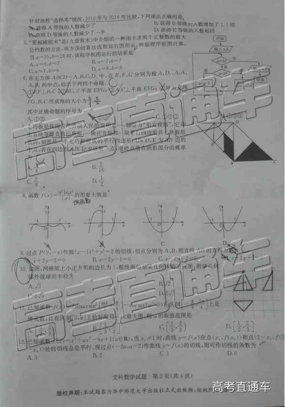 华大培训卷，华中师范大学第一附属中学2019届高三5月培训考试文科数学