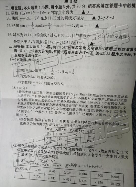 2019年5月甘青宁联考理科数学试题