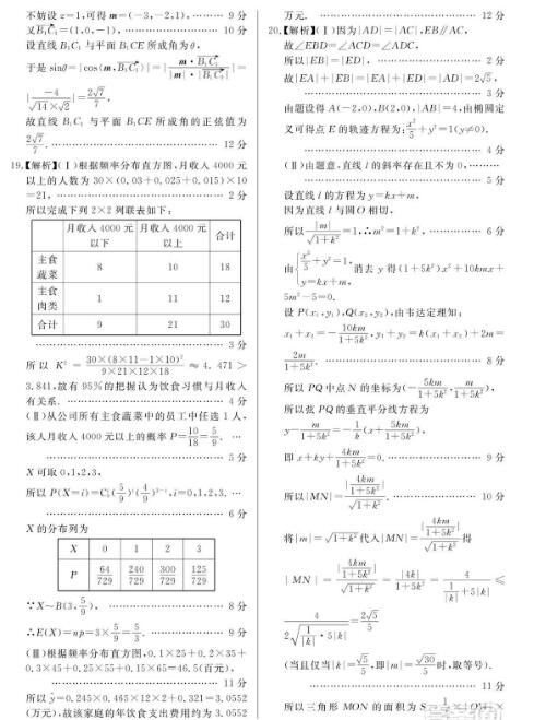 2019年百校联盟TOP20五月联考Ⅰ、Ⅱ卷理数参考答案，供大家了解！