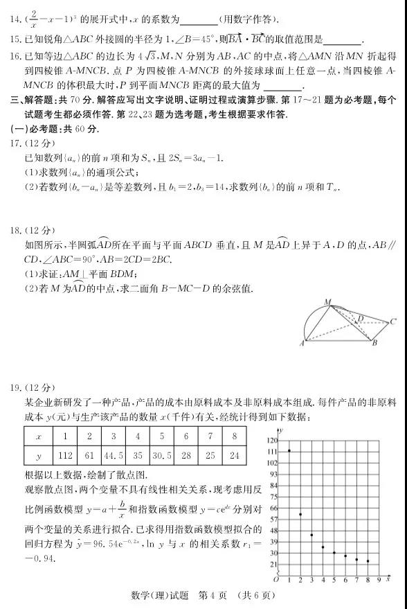 济南市2019届高三二模理科数学考试试题和答案较新公布!