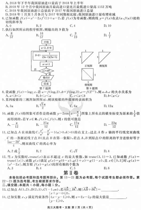 2019河北衡水五月大联考(5.16)文科数学试题及参考答案公布!