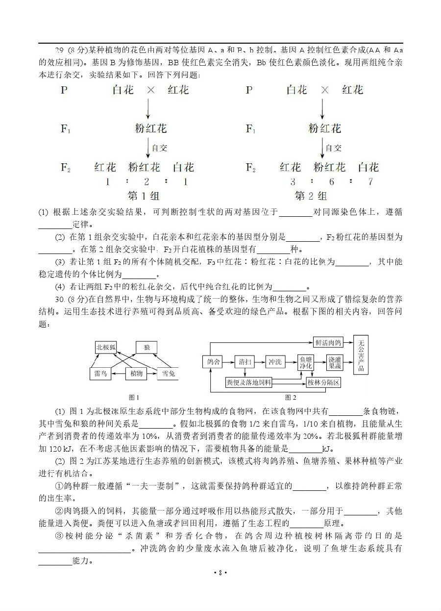 2019年市高三三模理综生物试题及其参考答案已发布!速看!