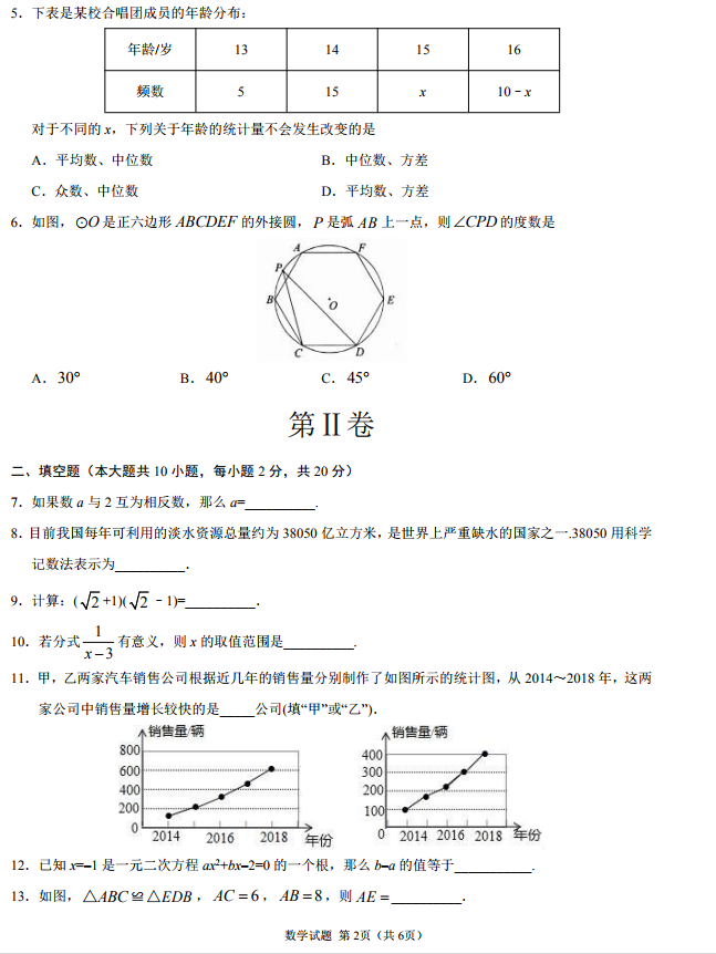 2019年中考培训卷，中考学生考前速看