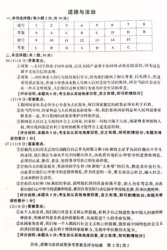 2019中考，初中学业水平考试历史、政治试卷及答案