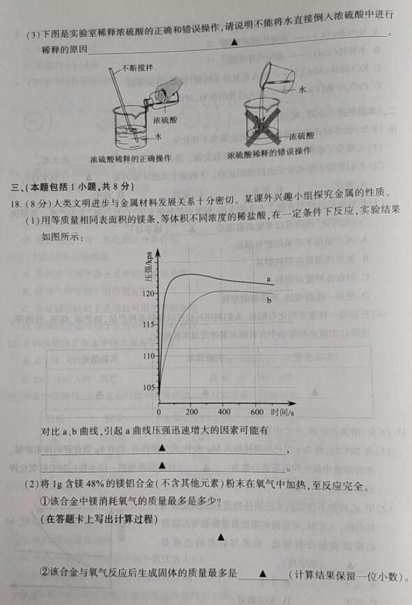 中考，2019年是初中学业水平考试化学试题及参考答案