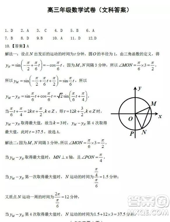  2019年衡水中学高三模拟卷文科数学参考答案