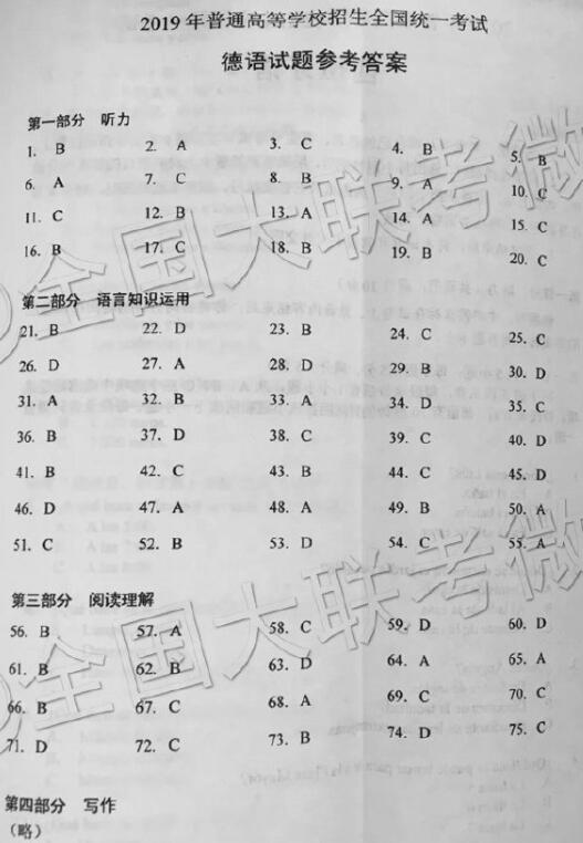 2019年高考一卷德语参考答案，附高考成绩分数重要还是排名重要！