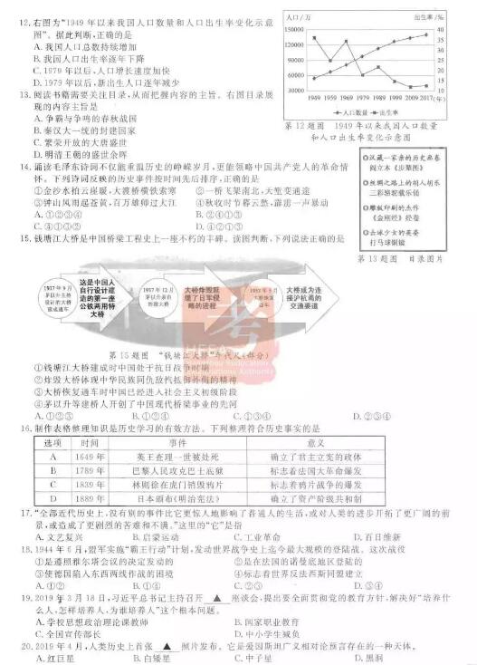 　2019年中考道德与法治历史与社会试卷及答案