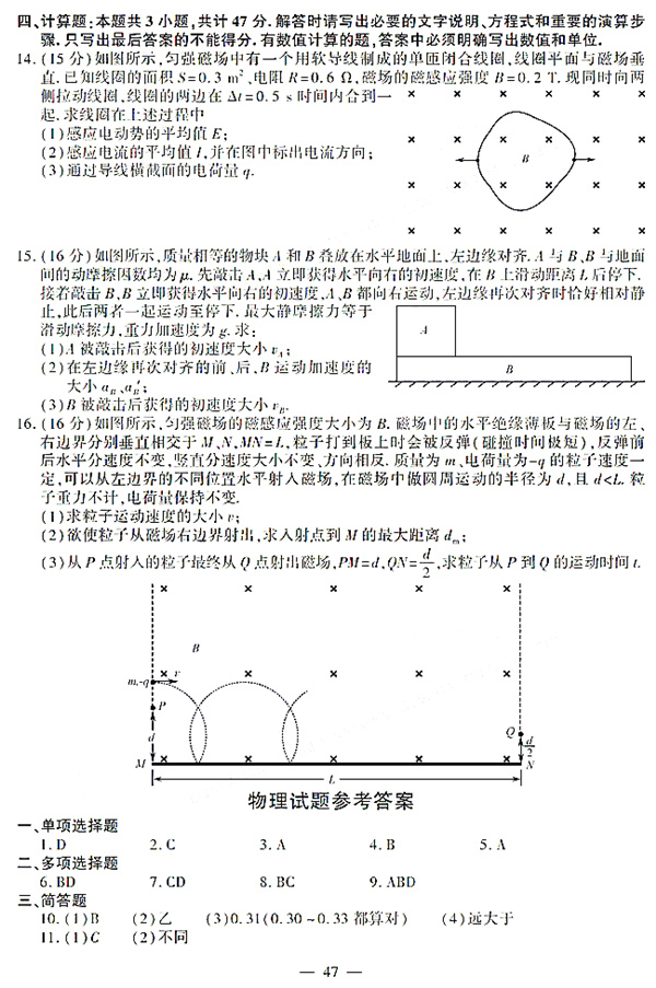 2019年高考卷物理試題公布，參考答案分享!