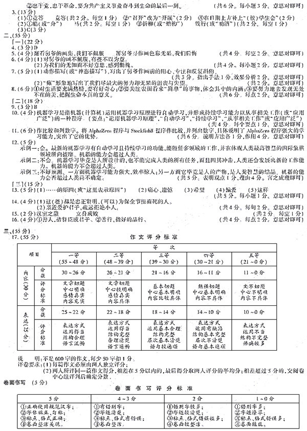 安徽省2019年初中学业水平考试语文试题和参考答案公布!