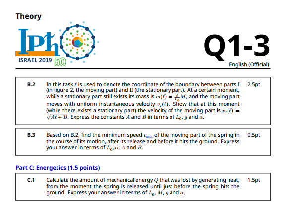 2019年第50届国际物理奥林匹克竞赛（IPhO2019）理论试题