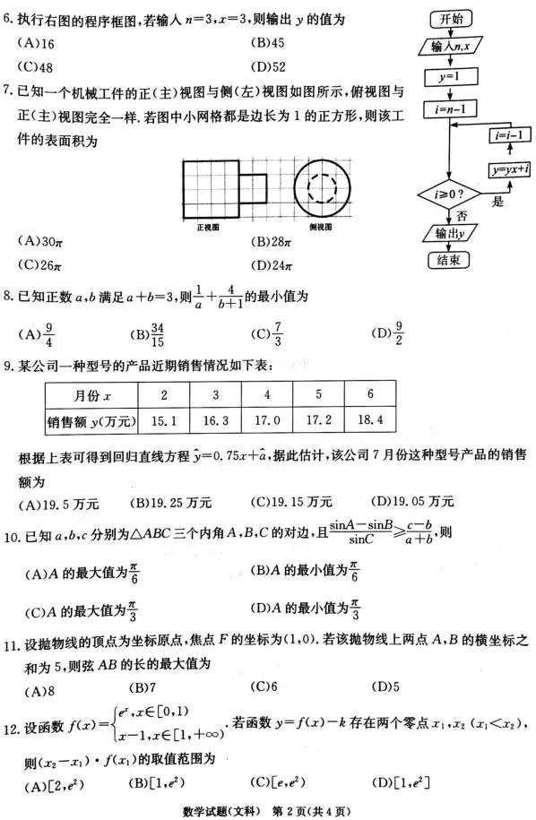 2020届合肥高三零模：文科数学试题及答案！你考得咋样？