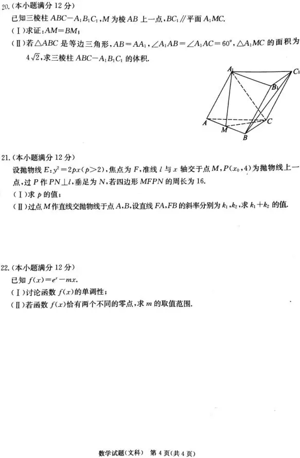 2020届合肥高三零模：文科数学试题及答案！你考得咋样？