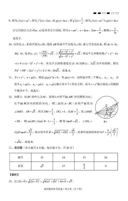 2020届云南师大附中高三高考适应性月考试卷理科数学及答案