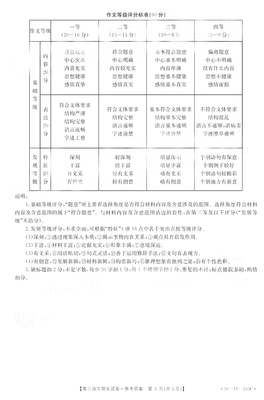 2020届陕西省高三一模(20-11-183C)语文试题参考答案出炉!