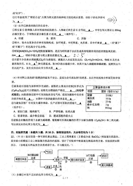 中考化学一对一辅导，树人学校九年级一模化学试卷